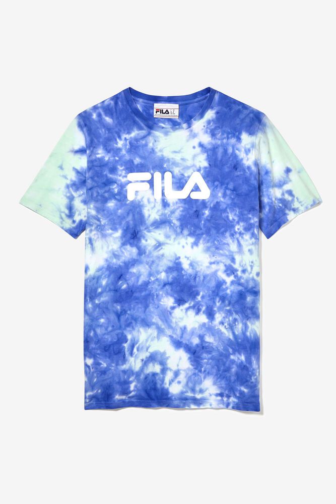 Fila T-Shirt Mens Blue - Tie Dye Logo - Philippines 8352746-QJ